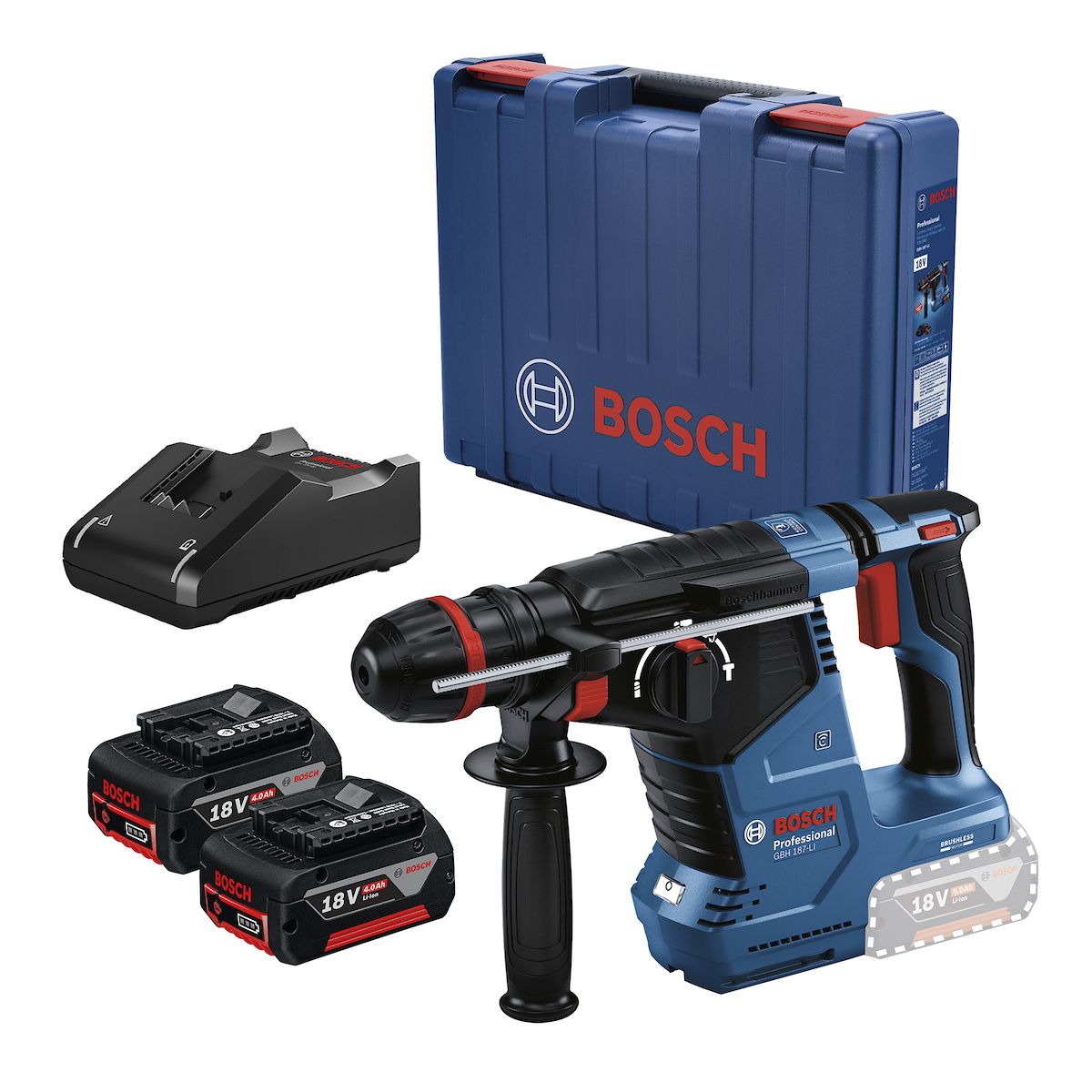 BOSCH - Rotomartillo 18v Brush 2 Bat Y Carg Bosch Gbh 187-li