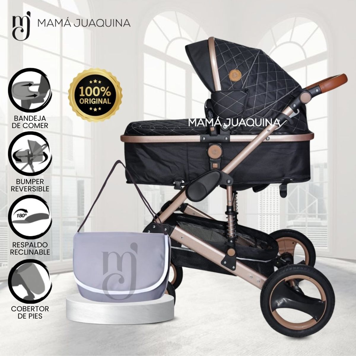 BABY - Coche Moisés Travel System de Lujo «KENNEDY» Edición Limitada Black