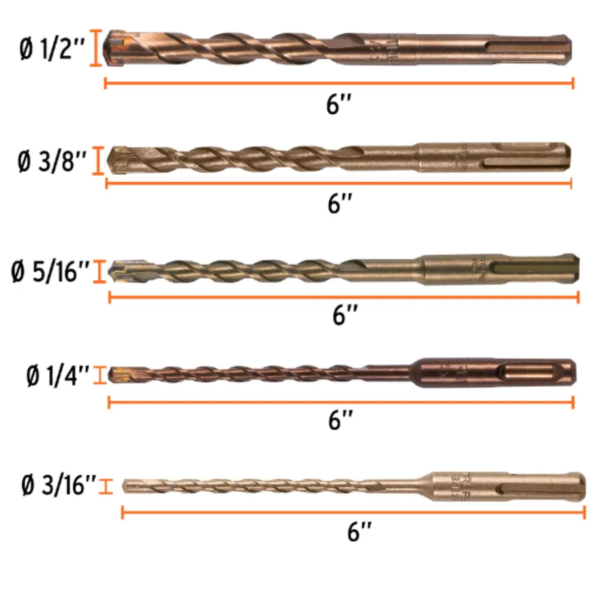 TRUPER - Juego de 5 brocas para concreto SDS Plus, Truper