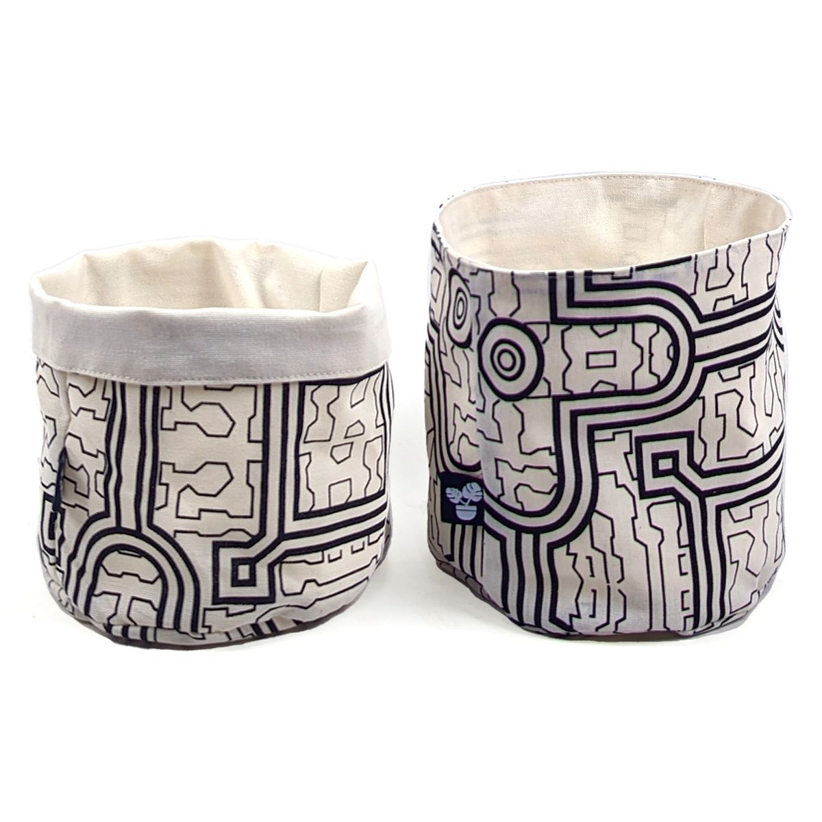 UN CUARTO VERDE - Porta Maceta de Tela Mediano Trazos Canasto macetas y plantas 16x15cm