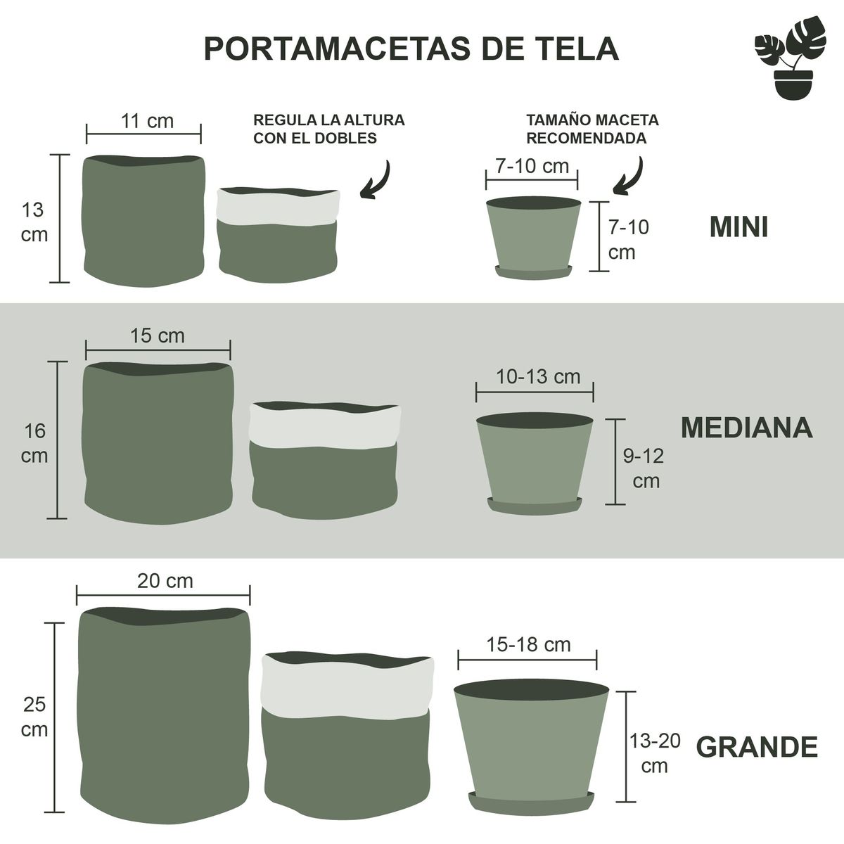 UN CUARTO VERDE - Porta Maceta de Tela Sage Mini Canasto de macetas y plantas 11cm