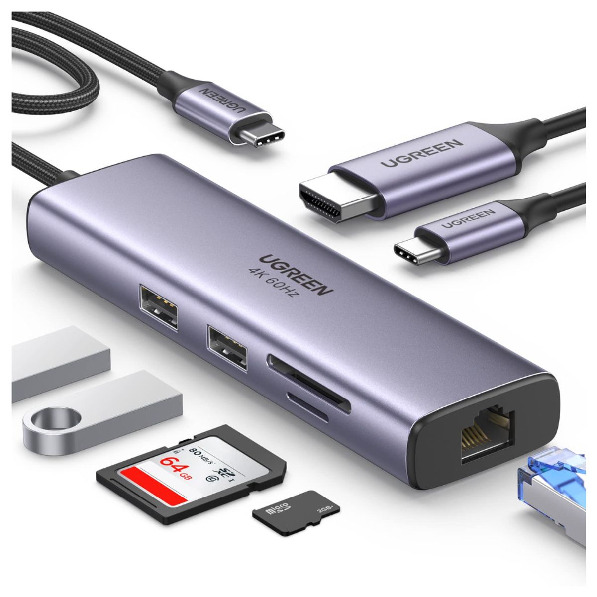 UGREEN - Adaptador USB hub ugreen 7 en 1 tipo C 4K 60HZ 60515