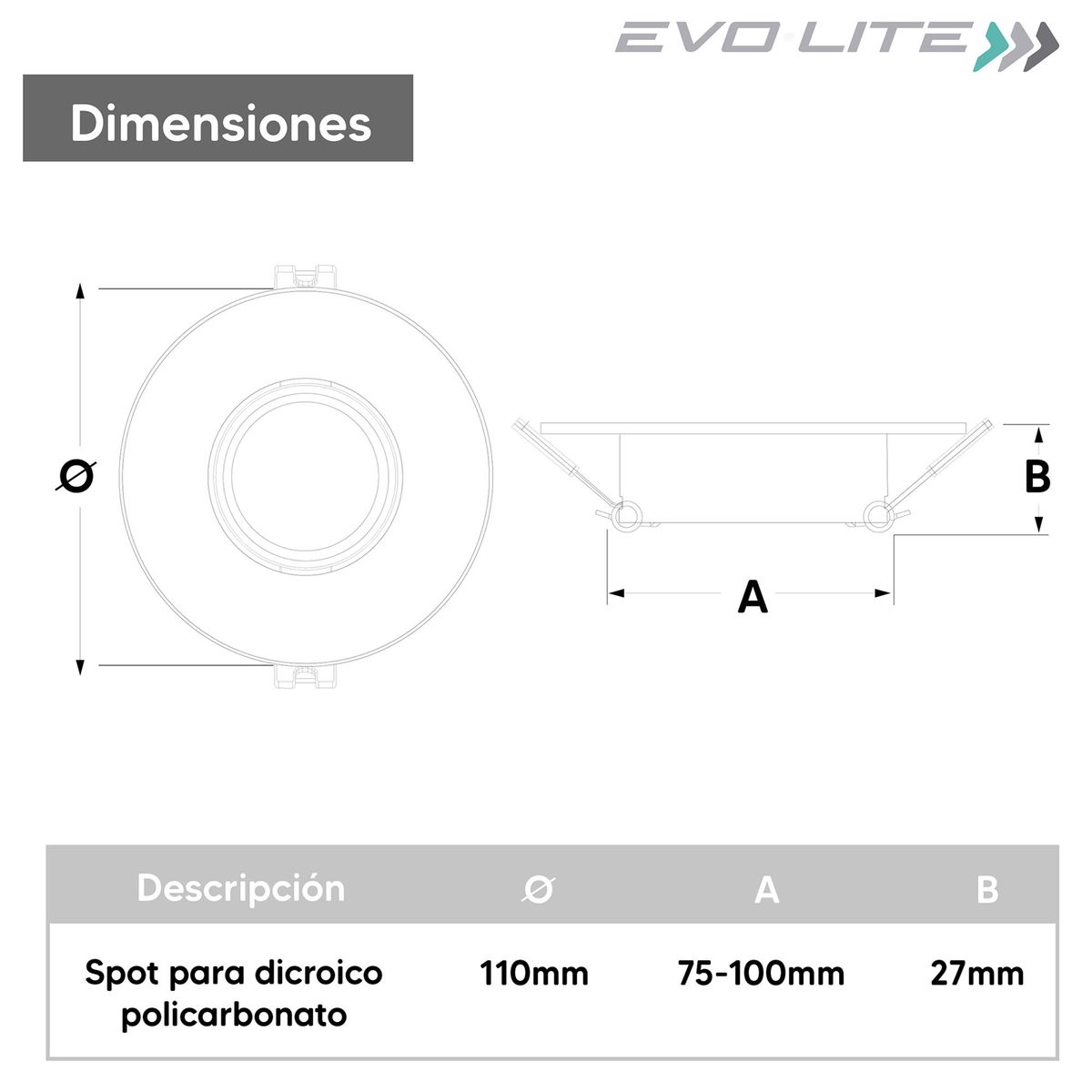 EVOLITE - SPOT PLATEADO MATE POLICARBONATO