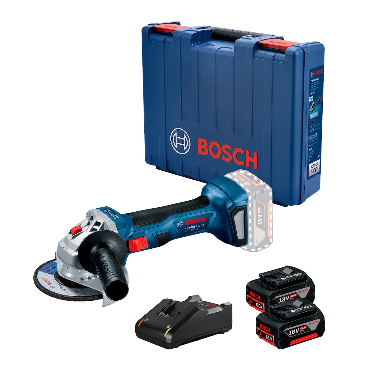 Bosch - Amoladora Esmeril Bosch Gws 180-li + 2 Bat.(4,0 A.h) y Carg.