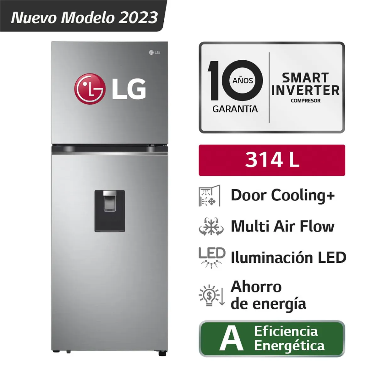 LG - REFRIGERADORA LG 314L GT31WPP TOP FREEZER DOOR COOLING PLATEADA