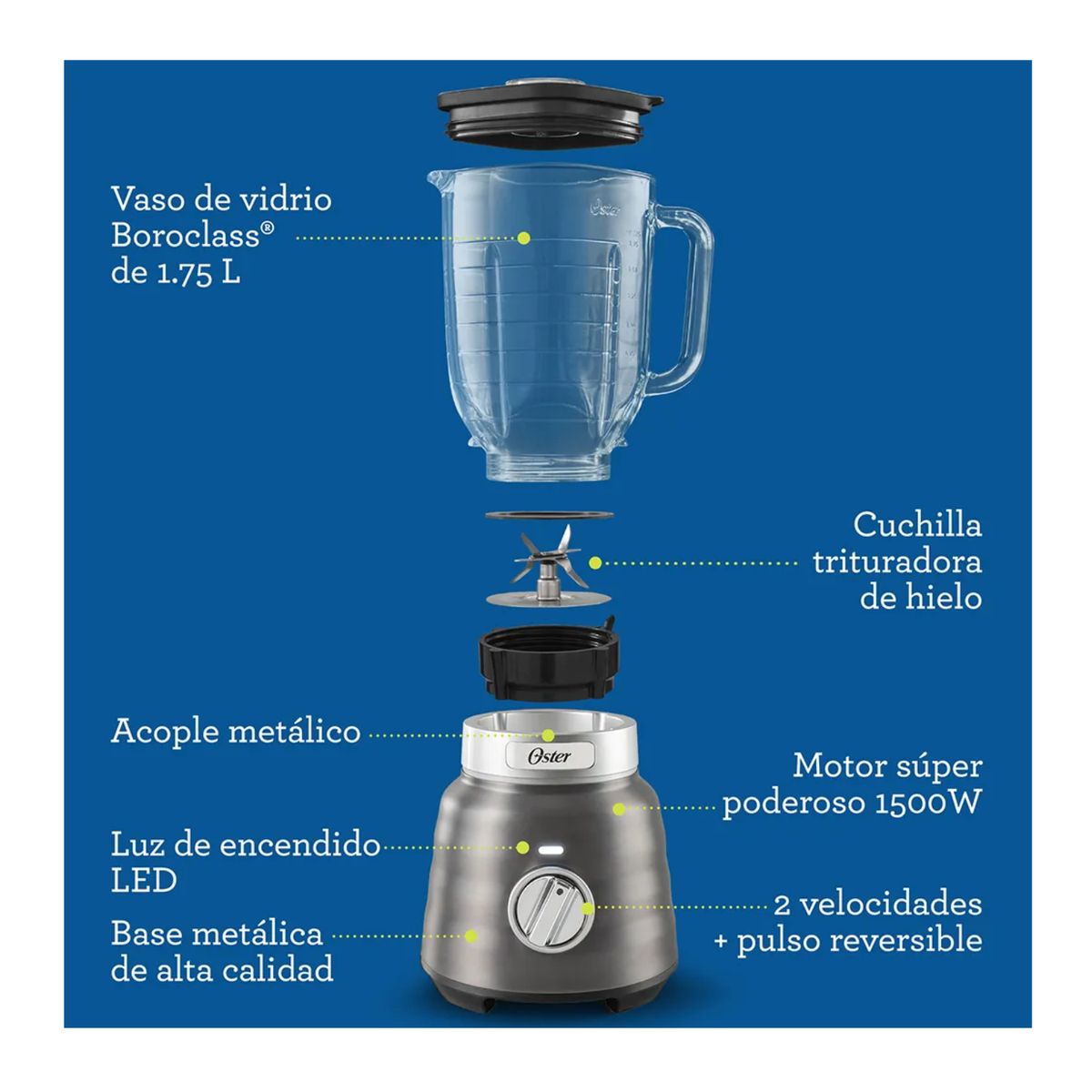 OSTER - Licuadora Osterizer MAX con vaso de vidrio de 1,75 L BLSTPBRGR