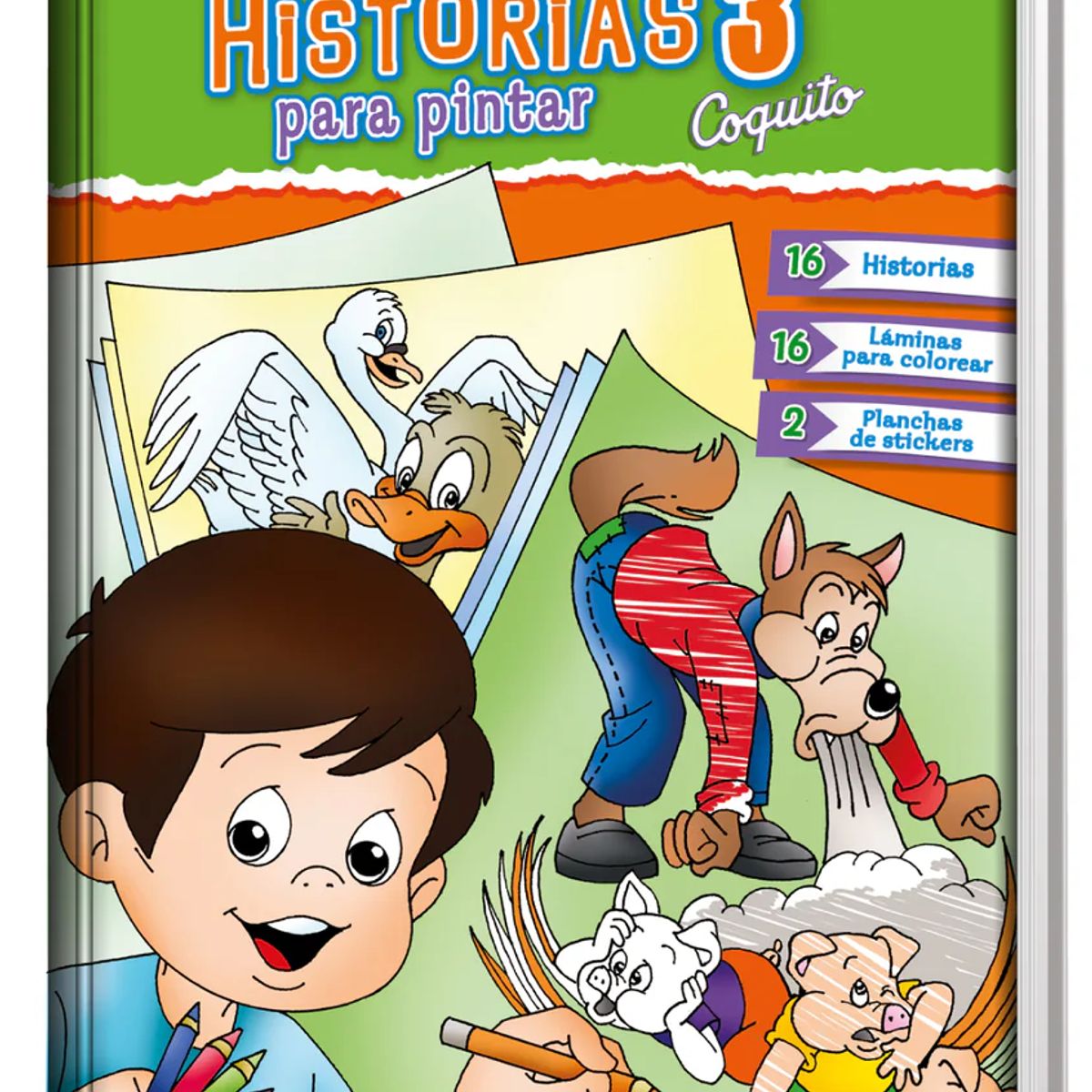 EDICIONES COQUITO - Libro Infantil Historias para pintar 3 (Los 3 cerditos)