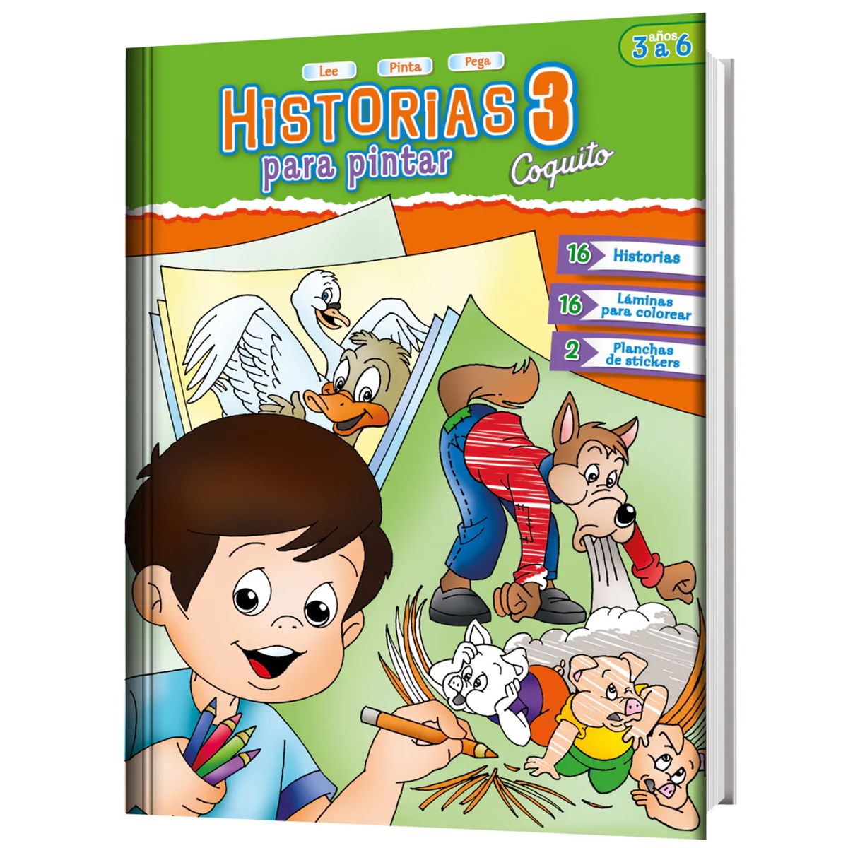 EDICIONES COQUITO - Libro Infantil Historias para pintar 3 (Los 3 cerditos)