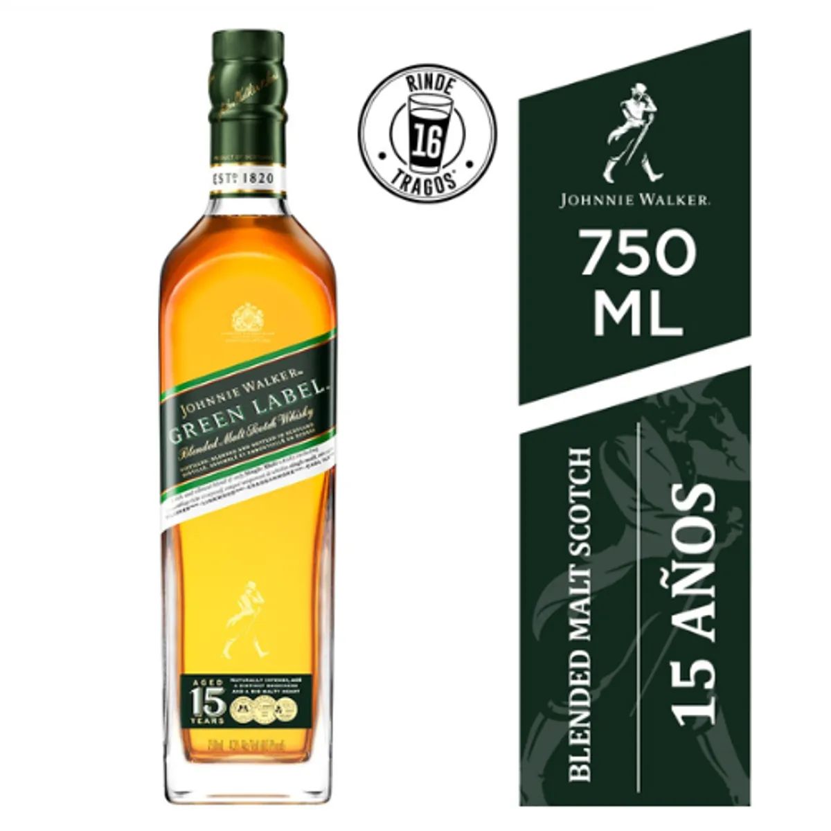 JOHNNIE WALKER - Whisky JOHNNIE WALKER Green Label Botella 750ml