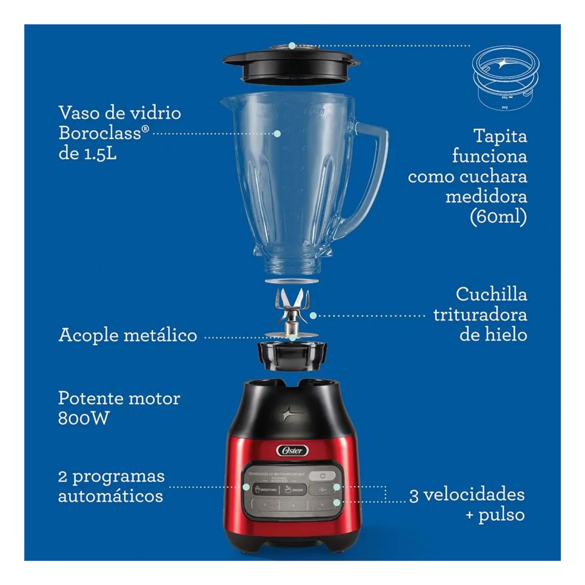 OSTER - Licuadora con Tecnología de Motor Reversible BLSTPEG CRT 053 3 V