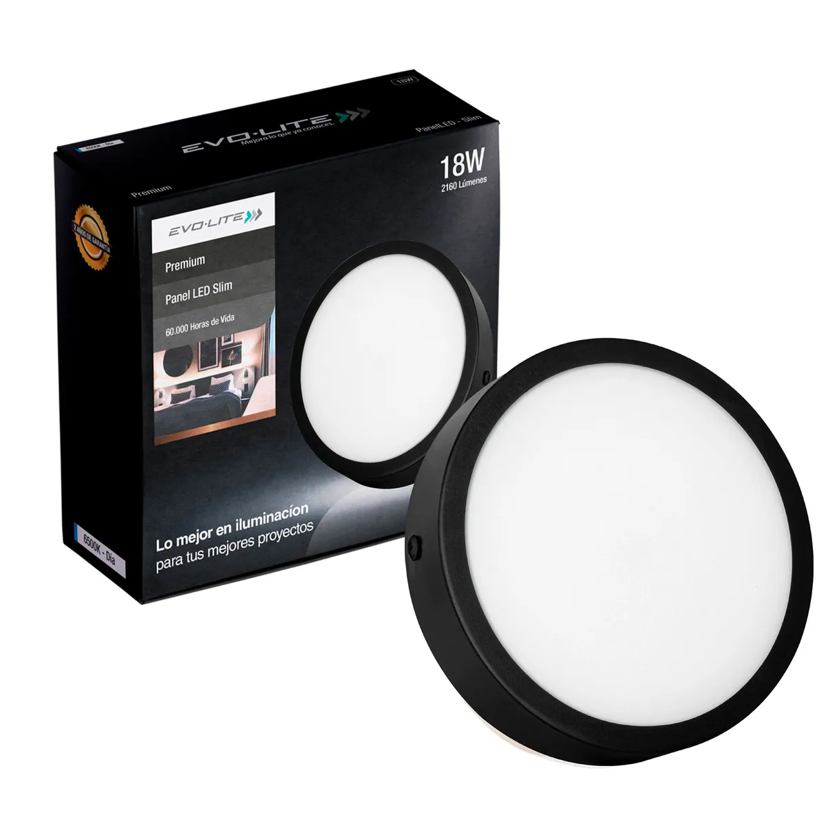 EVOLITE - Plafon Led Slim 18w luz blanca borde negro