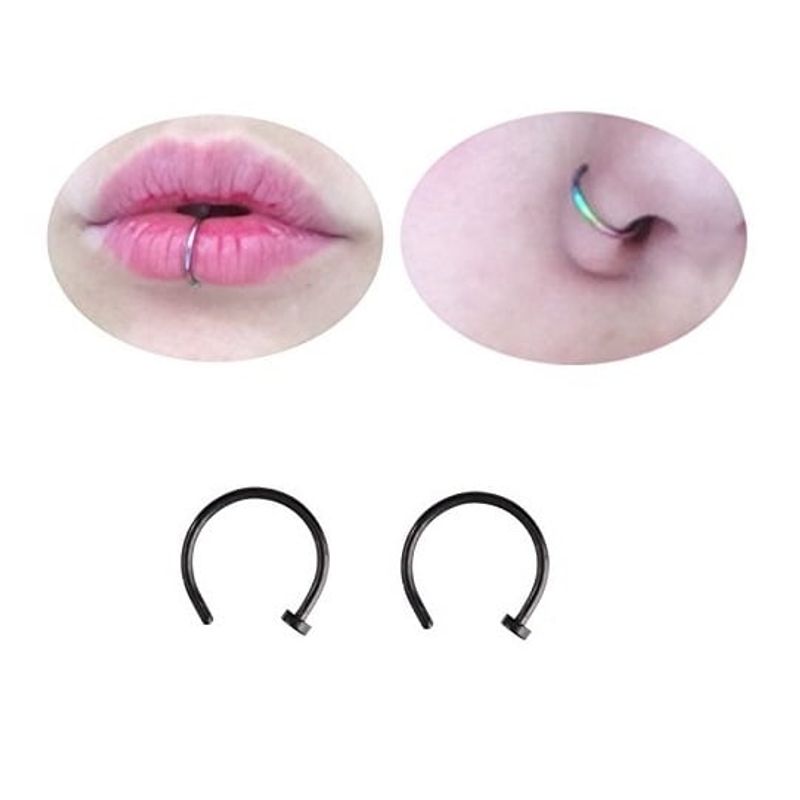 GENERICO - Set x 2 Piercings argolla 10mm negro nariz o labio nostril labret