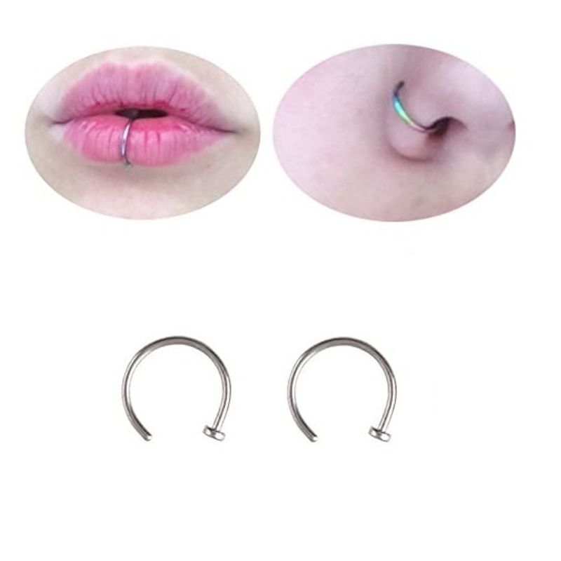GENERICO - Set x 2 Piercings argolla 10mm plateada nariz o labio nostril labret