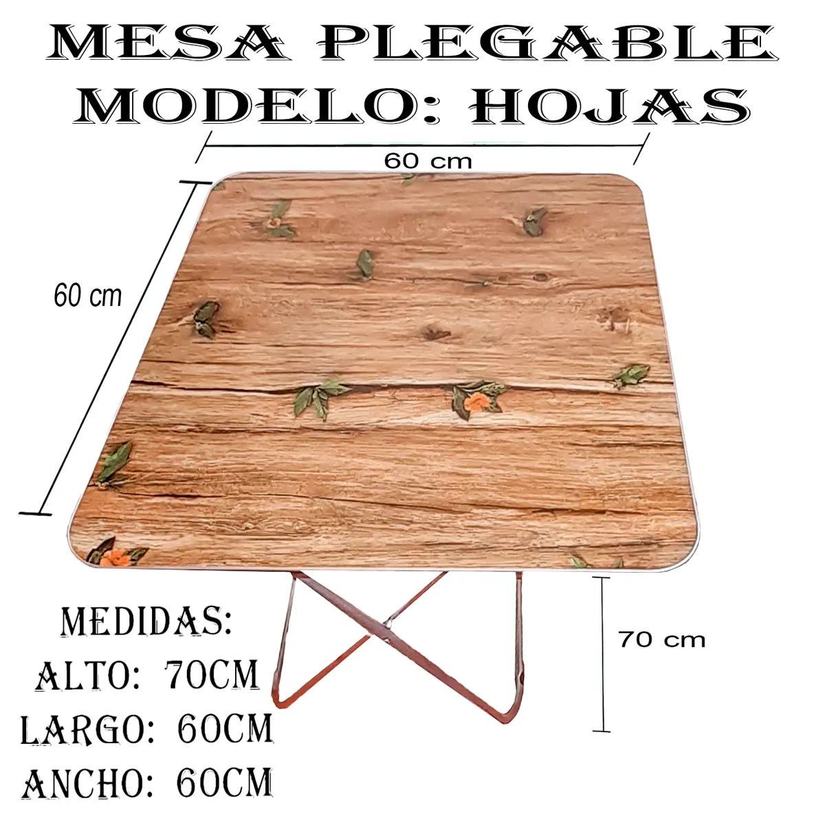 GENERICO - Mesa Plegable cuadrada 70cm x 60cm x 60cm Picnic o Terraza