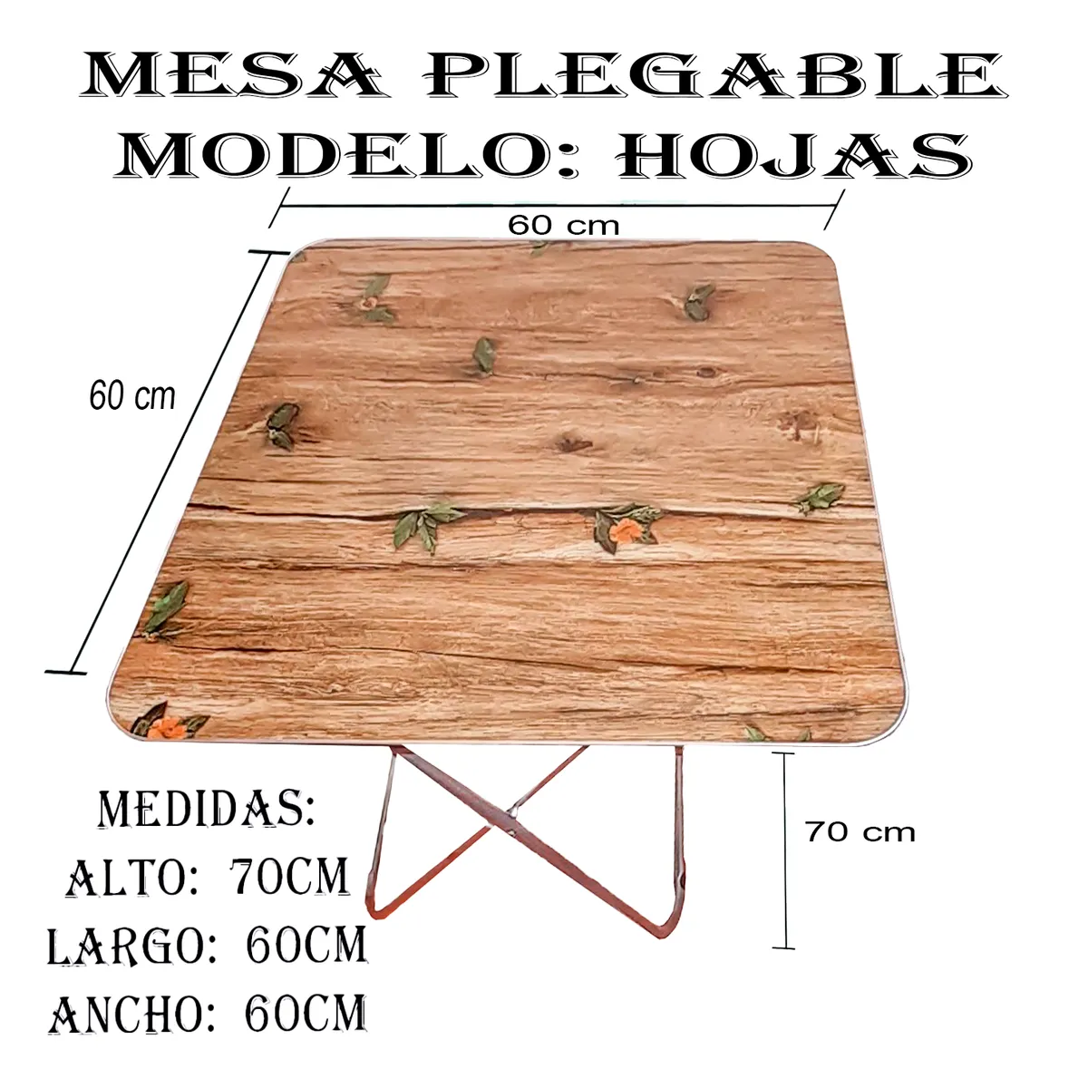 GENERICO - Mesa Plegable cuadrada 70cm x 60cm x 60cm Picnic o Terraza