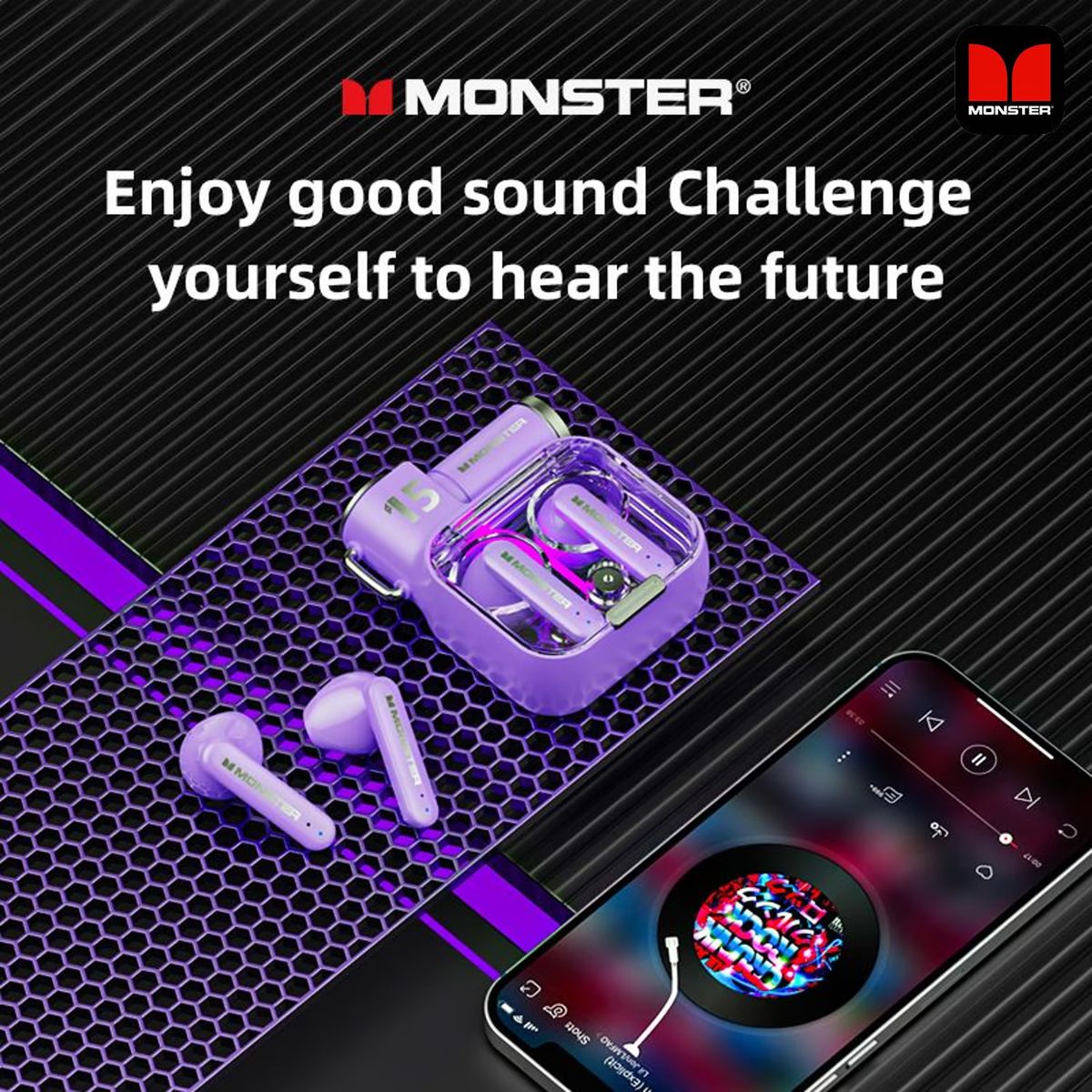 MONSTER - Audífonos inalámbricos Monster Airmars XKT15 Violeta Bluetooth 5.3