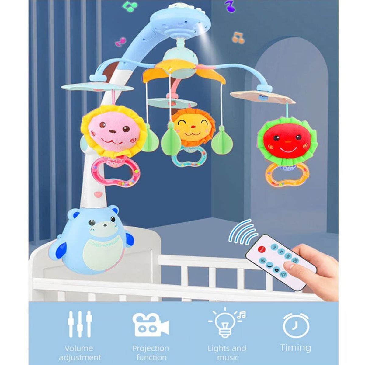 IDEAL - Movil Para Cuna con Proyector Luces y Control Celeste