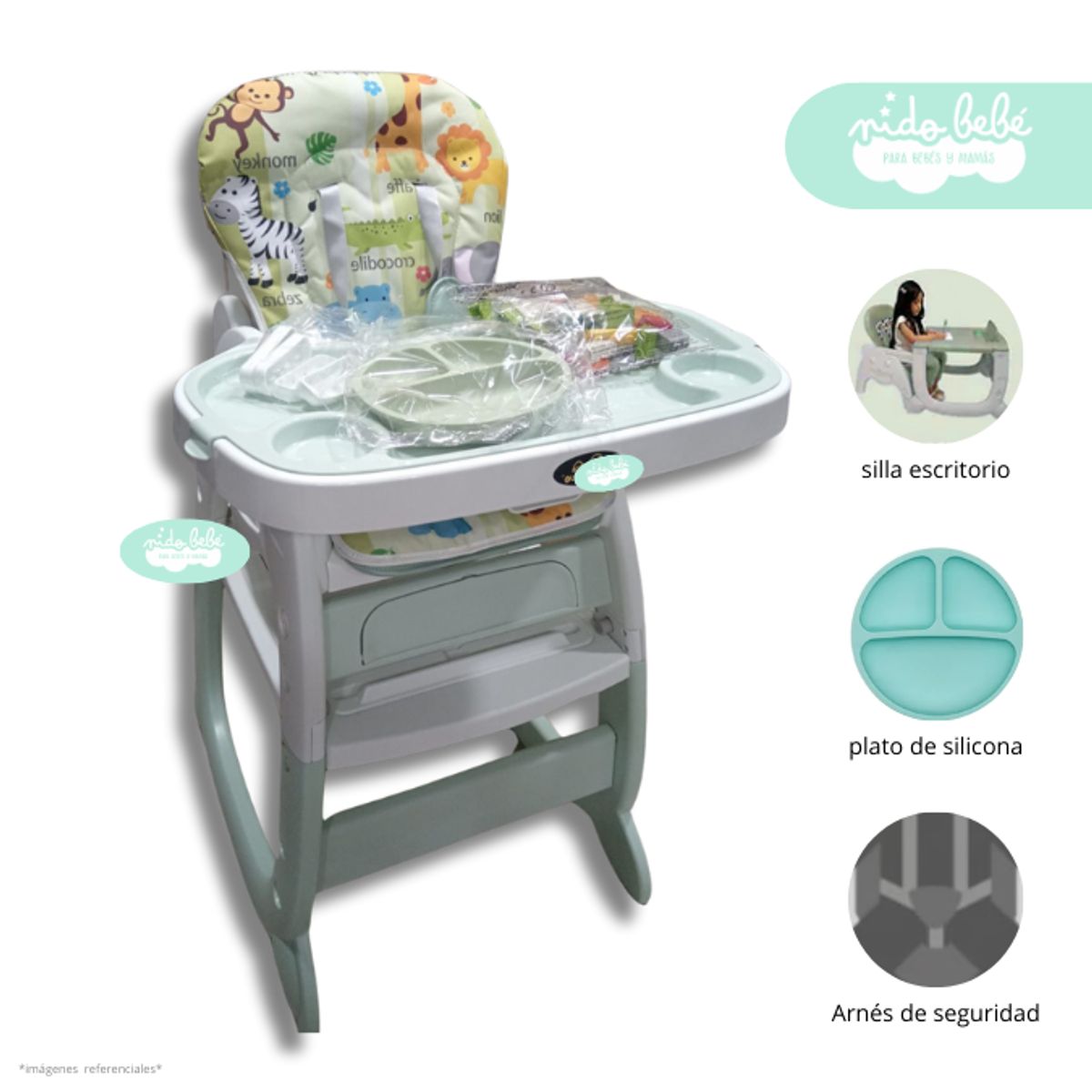 GENERICO - Silla De Comer convertible en Carpeta Kitty verde