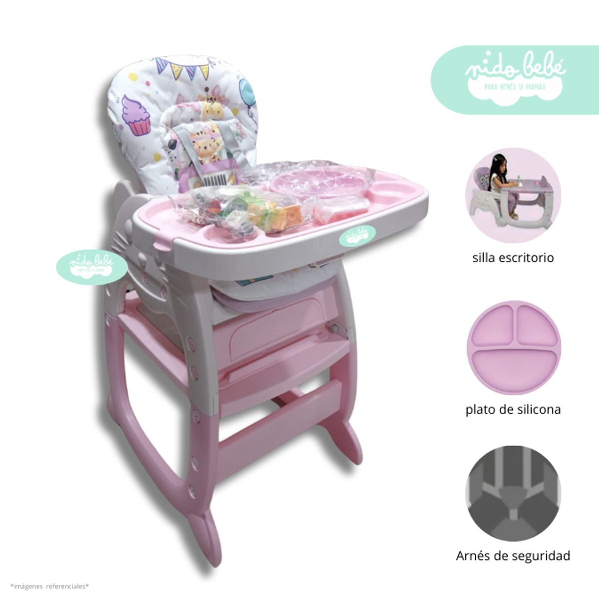 GENERICO - Silla De Comer convertible en Carpeta Kitty rosa