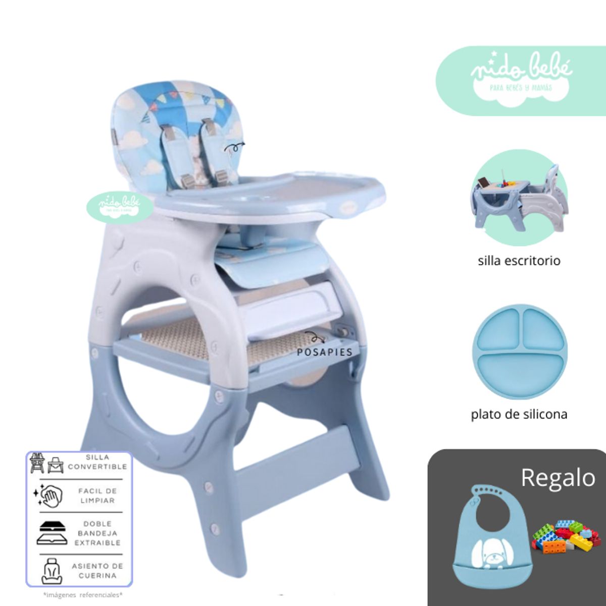 GENERICO - Silla De Comer convertible en Carpeta Donna Blue