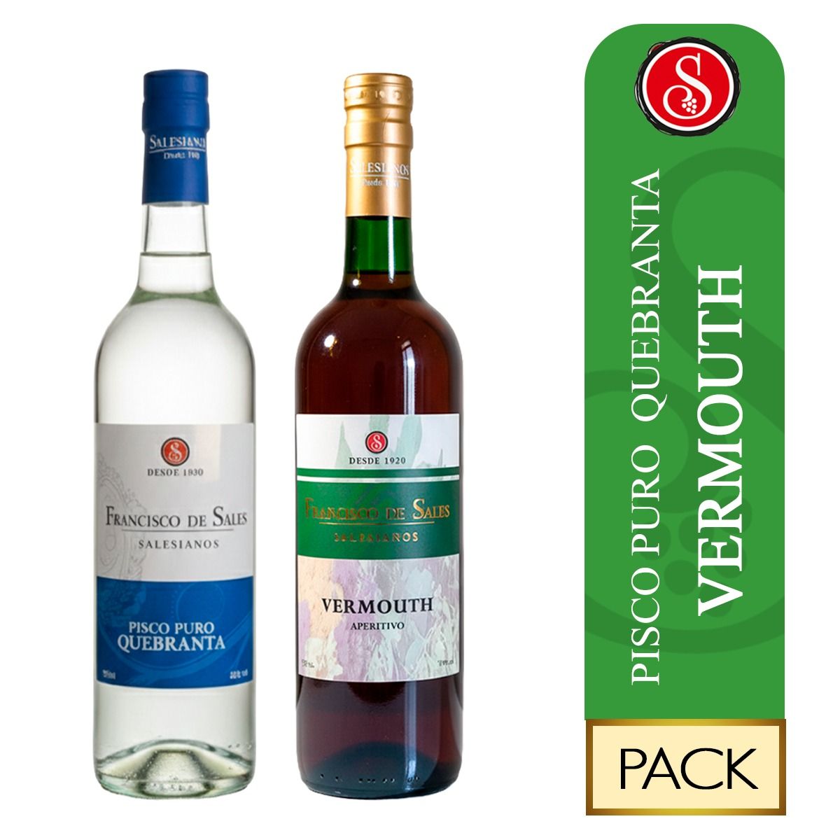FRANCISCO DE SALES - Pisco Quebranta x 700 ml + Vino Vermouth x 750 ml  Pack 2 Unidades