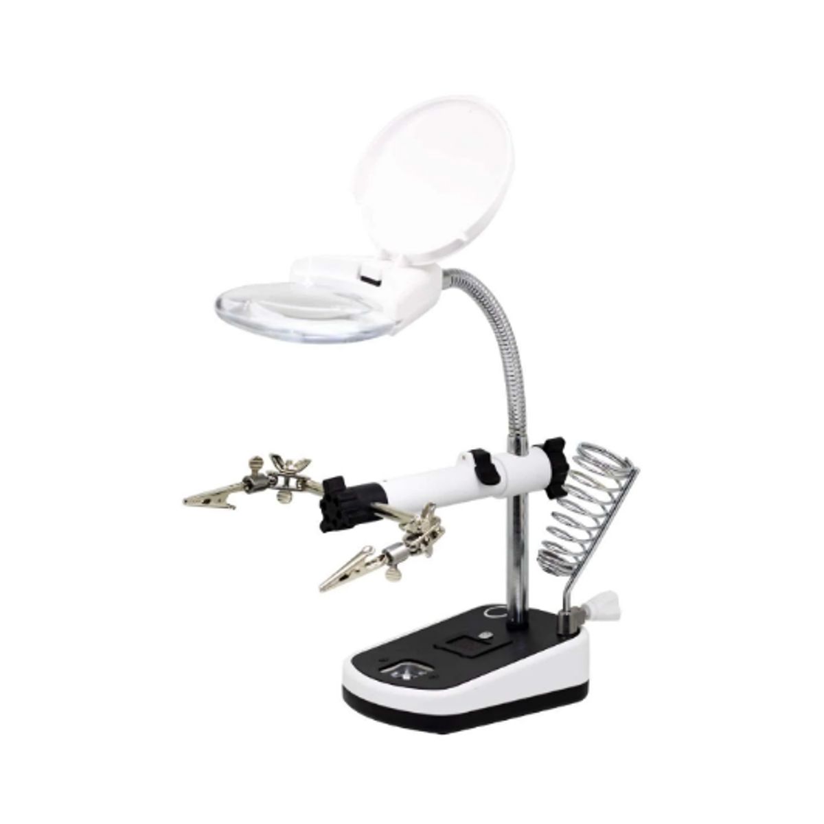 GENERICO - Soporte para Cautín con Lupa Luz LED y Pinzas MG16090C