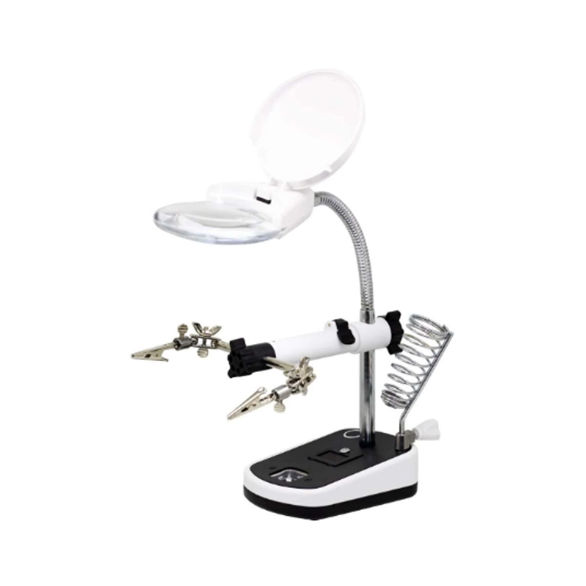 GENERICO - Soporte para Cautín con Lupa Luz LED y Pinzas MG16090C