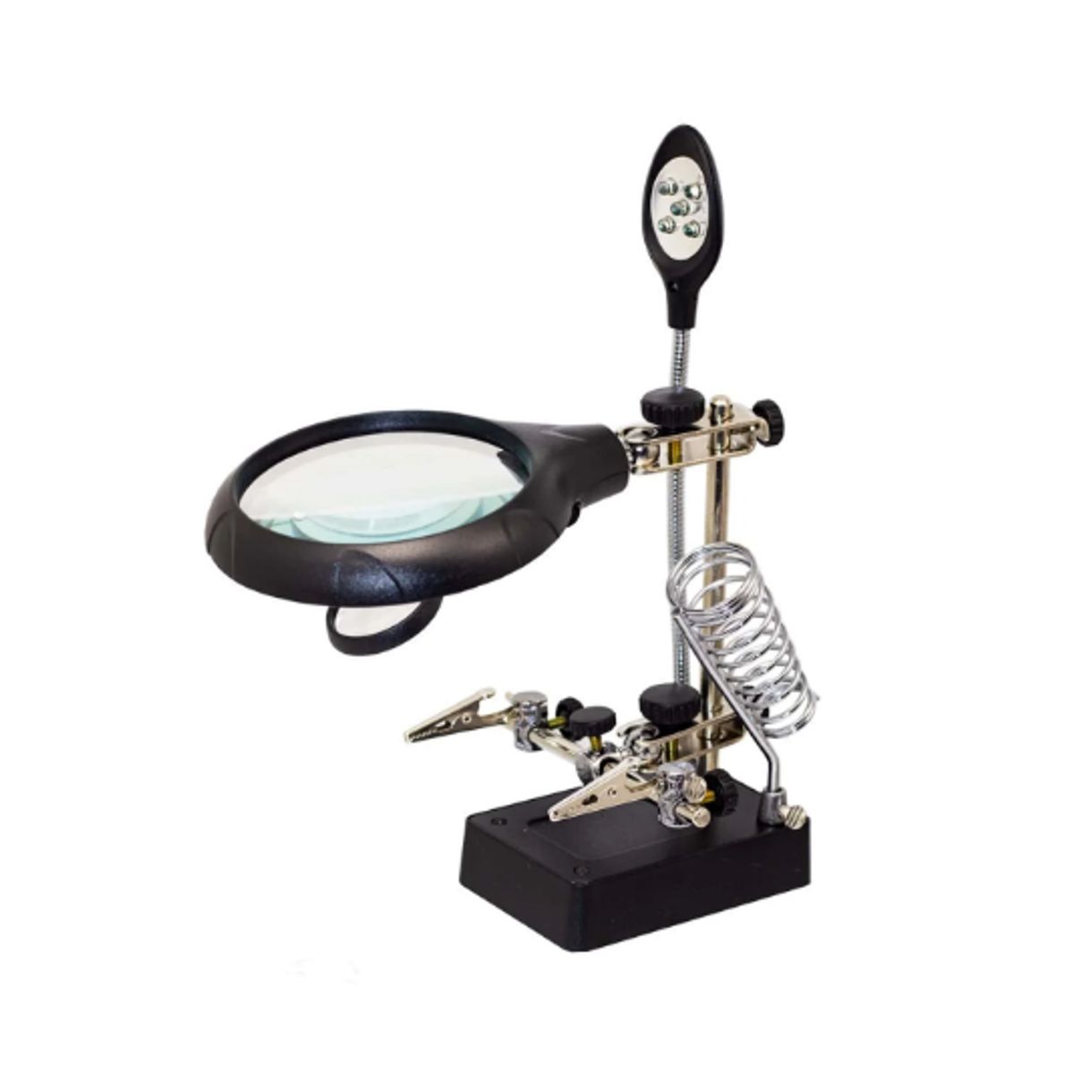 GENERICO - Soporte para Cautín con Lupa Luz LED y Pinzas MG16129-C