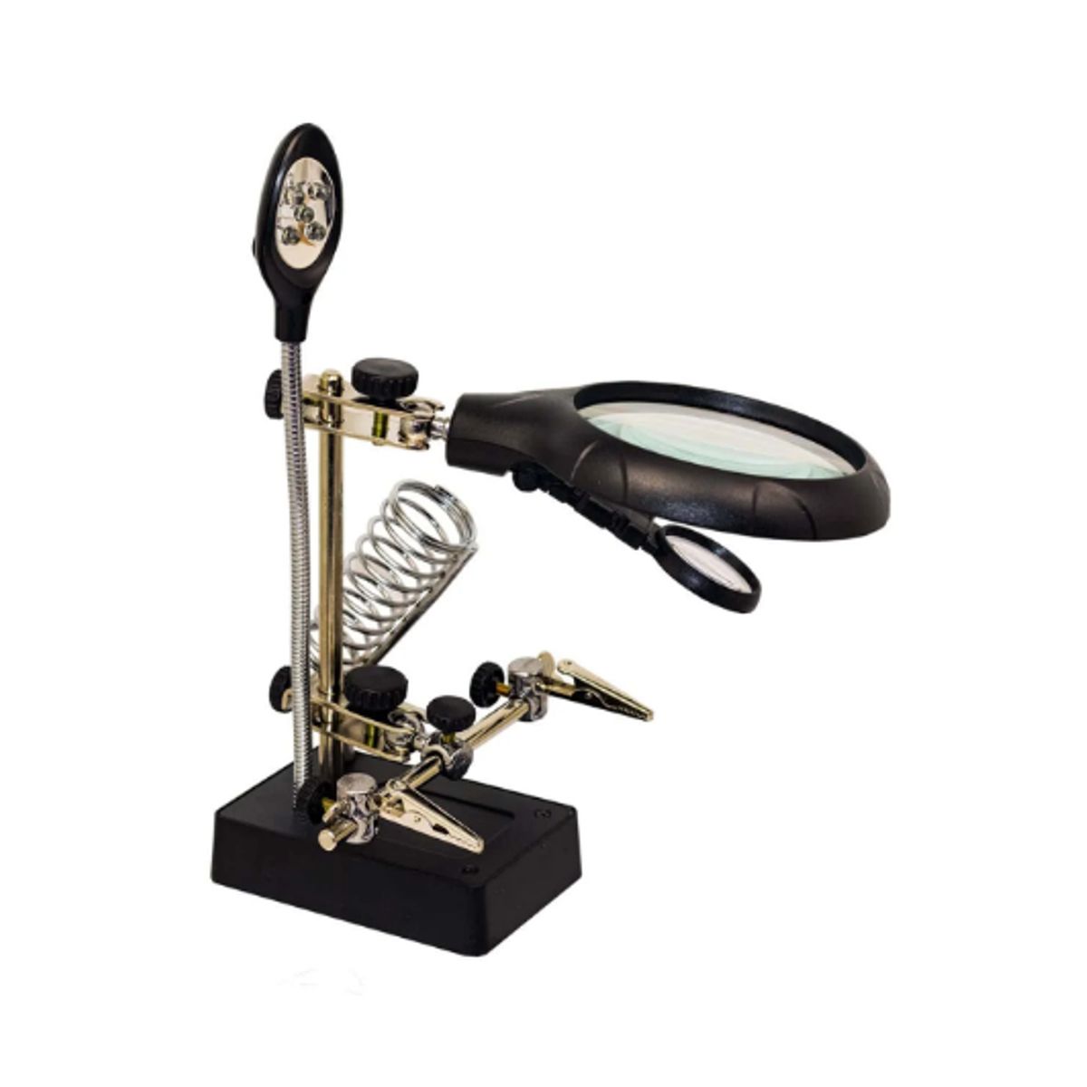 GENERICO - Soporte para Cautín con Lupa Luz LED y Pinzas MG16129-C