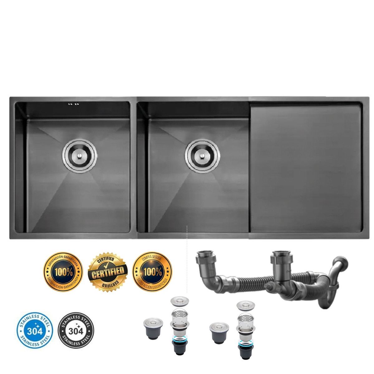 XM - Lavadero de Cocina de Lujo  Acero Inox XM ULD01-12050 Nano Negro