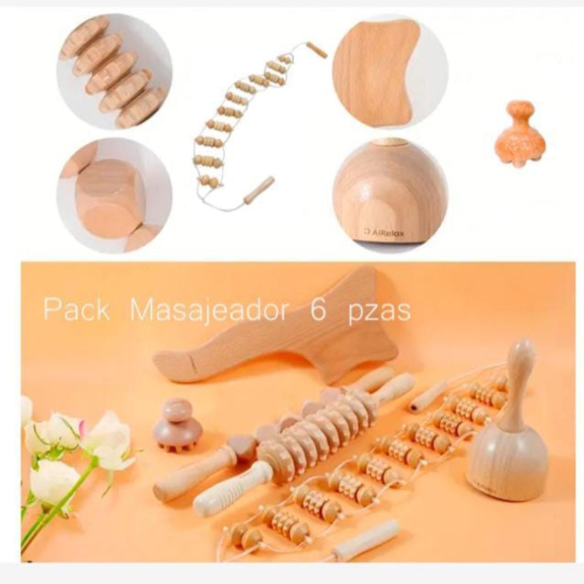 GENERICO - Masajeador De Madera De 6 Piezas, de madera para relajar