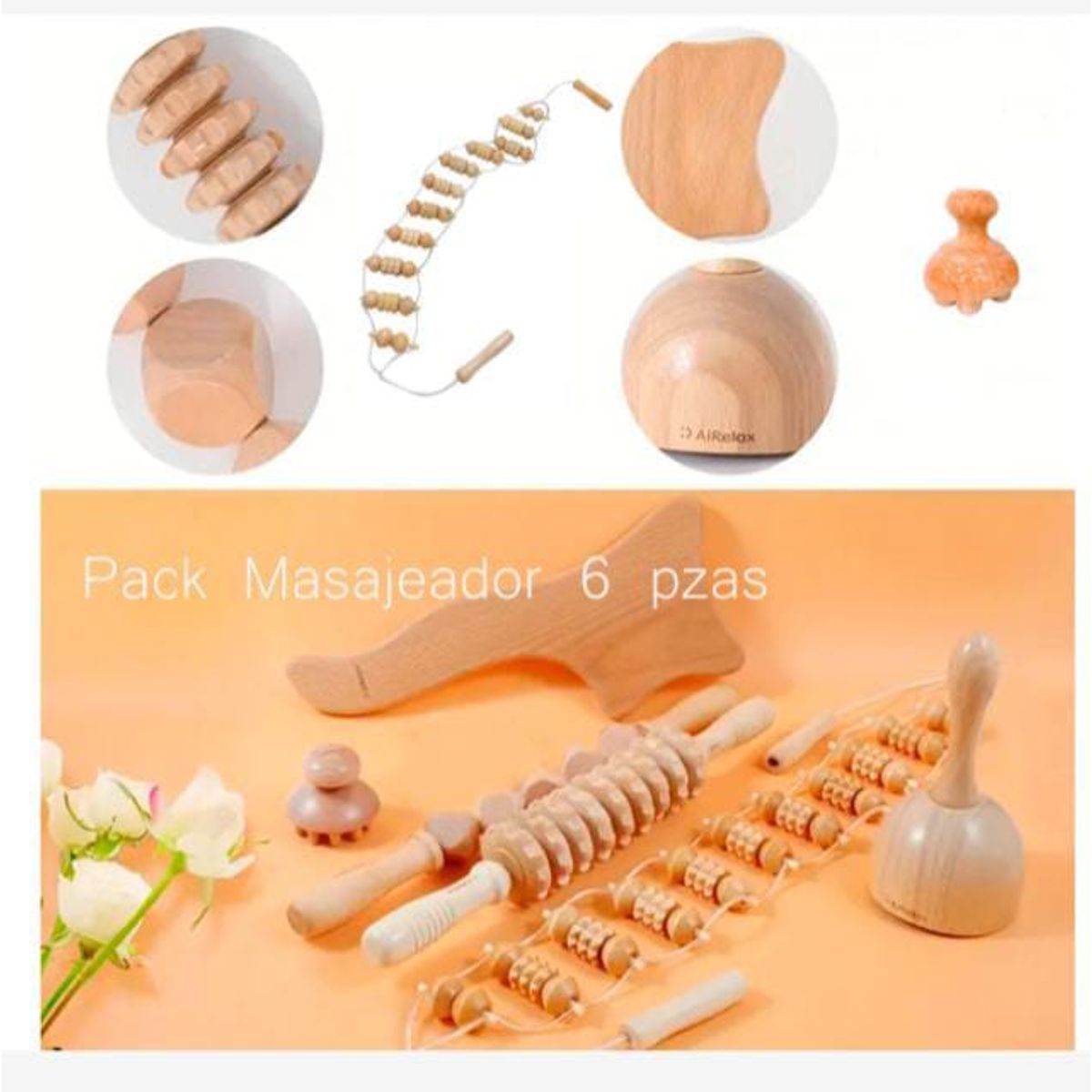 GENERICO - Masajeador De Madera De 6 Piezas, de madera para relajar