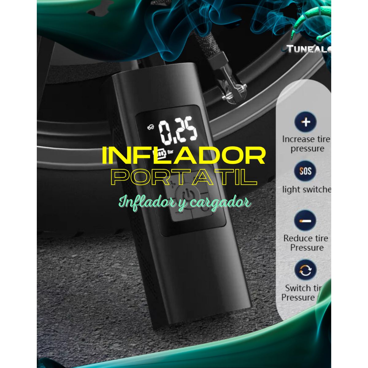 IMPORTADO MC - Inflador portátil para llanta de carro Black Intensivo