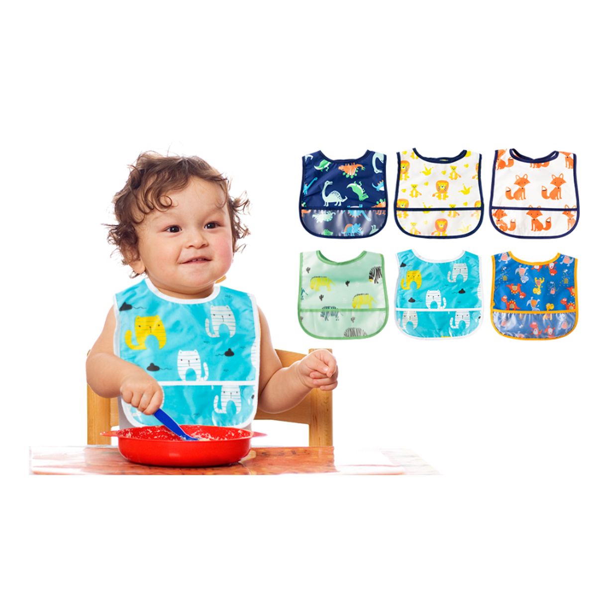 GENERICO - Babero impermeable SILICONA sin mangas de 0 a 5 años con bolsillo