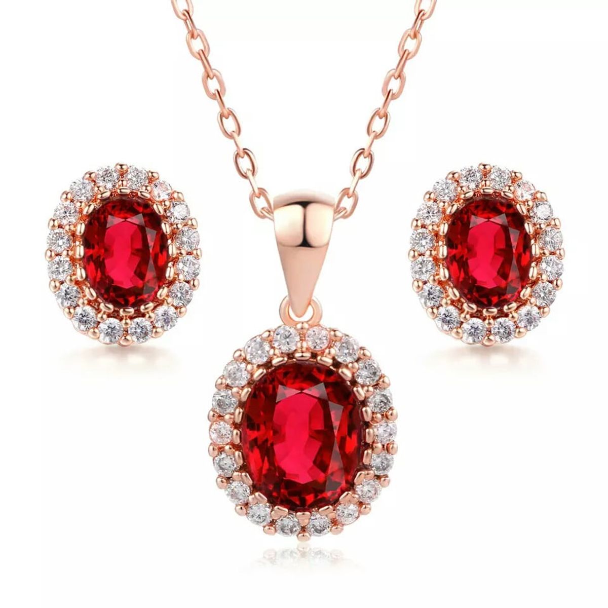 LA TIENDA 88 JOYAS Y ACCESORIOS - La Tienda 88 - Set Collar y Arete Mujer Cristales de Princesa - Rojo