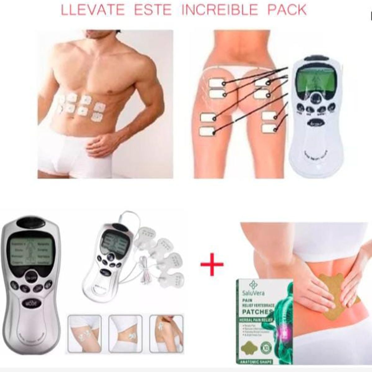 GENERICO - Pack 2 Masajeador 4 electrodos + parche para el dolos