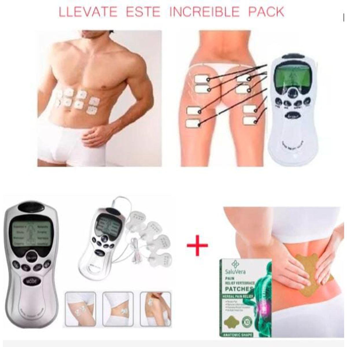 GENERICO - Pack 2 Masajeador 4 electrodos + parche para el dolos