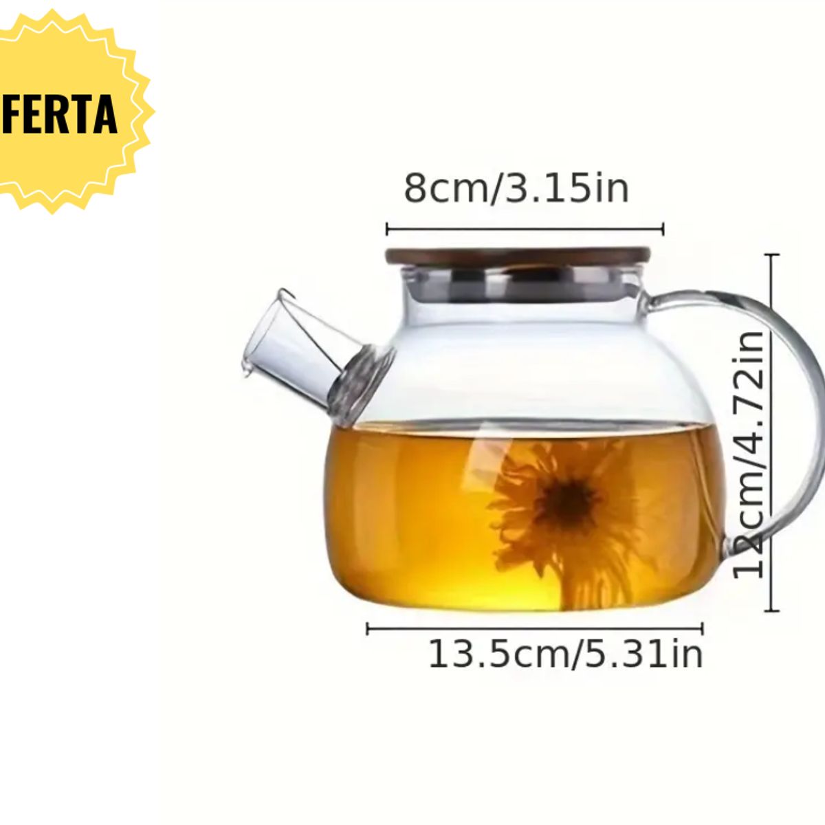 GENERICO - Tetera de vidrio con tapa de bambú 1000 ml