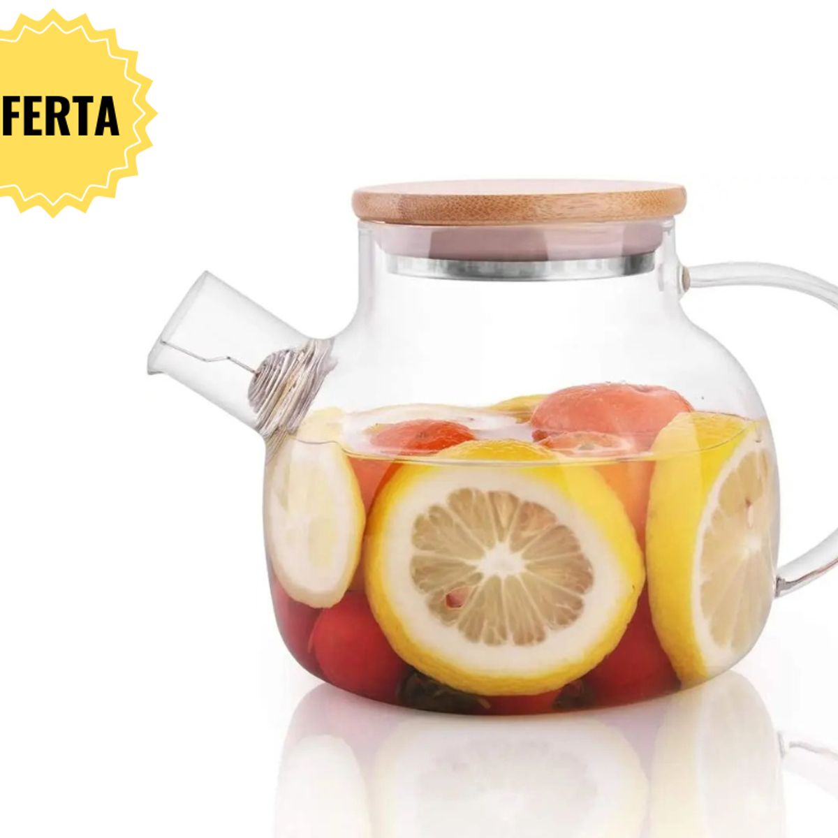 GENERICO - Tetera de vidrio con tapa de bambú 1000 ml