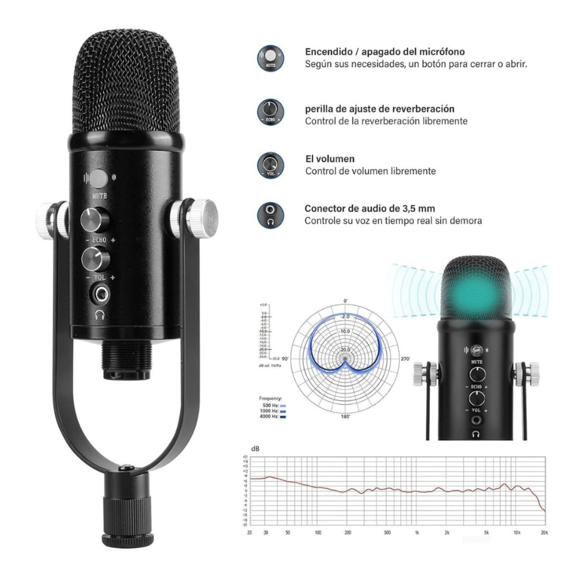 SEISA - Microfono Profesional Condensador Grabación Laptop Celulares BM-86TZ