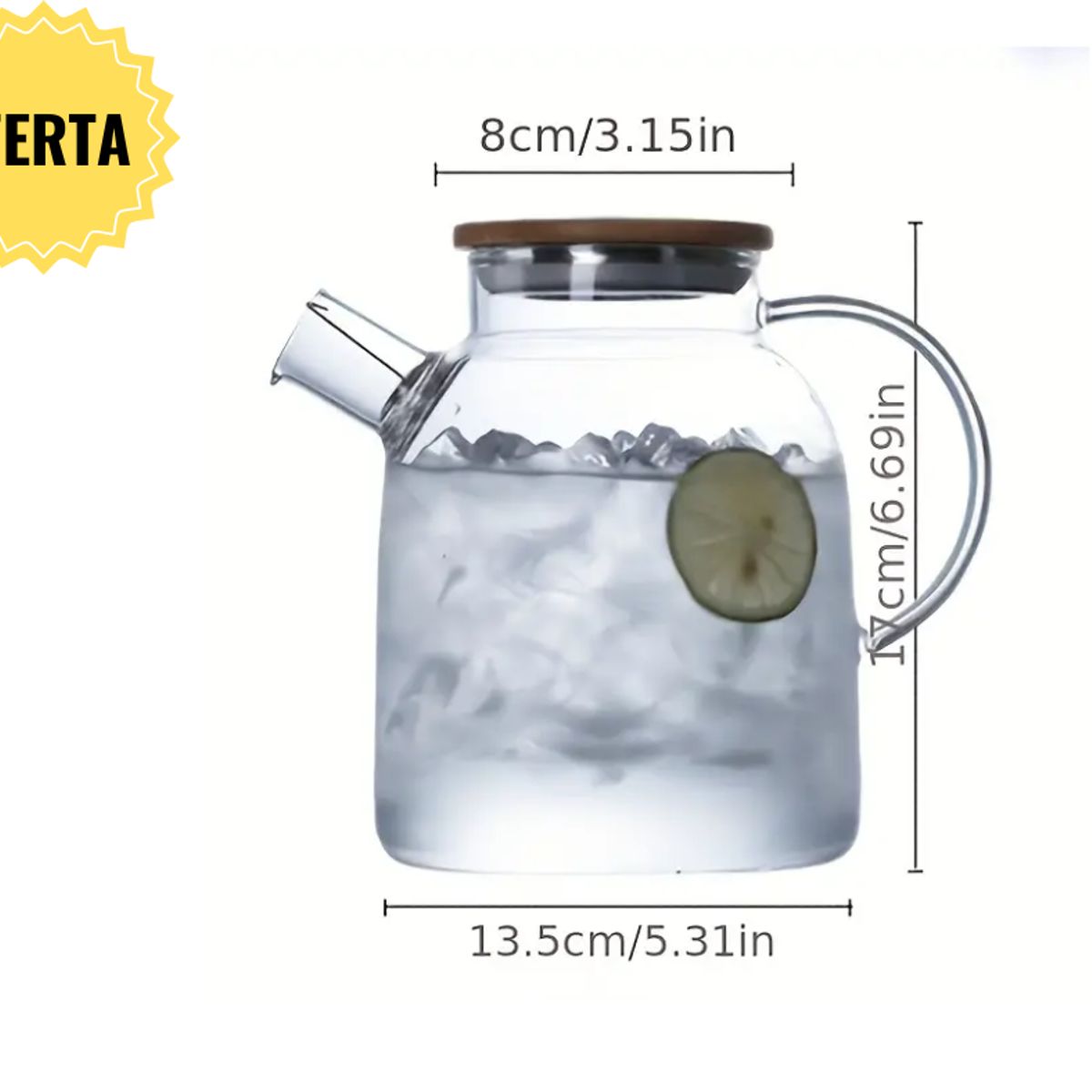 GENERICO - Tetera de vidrio con tapa de bambú 1800 ml