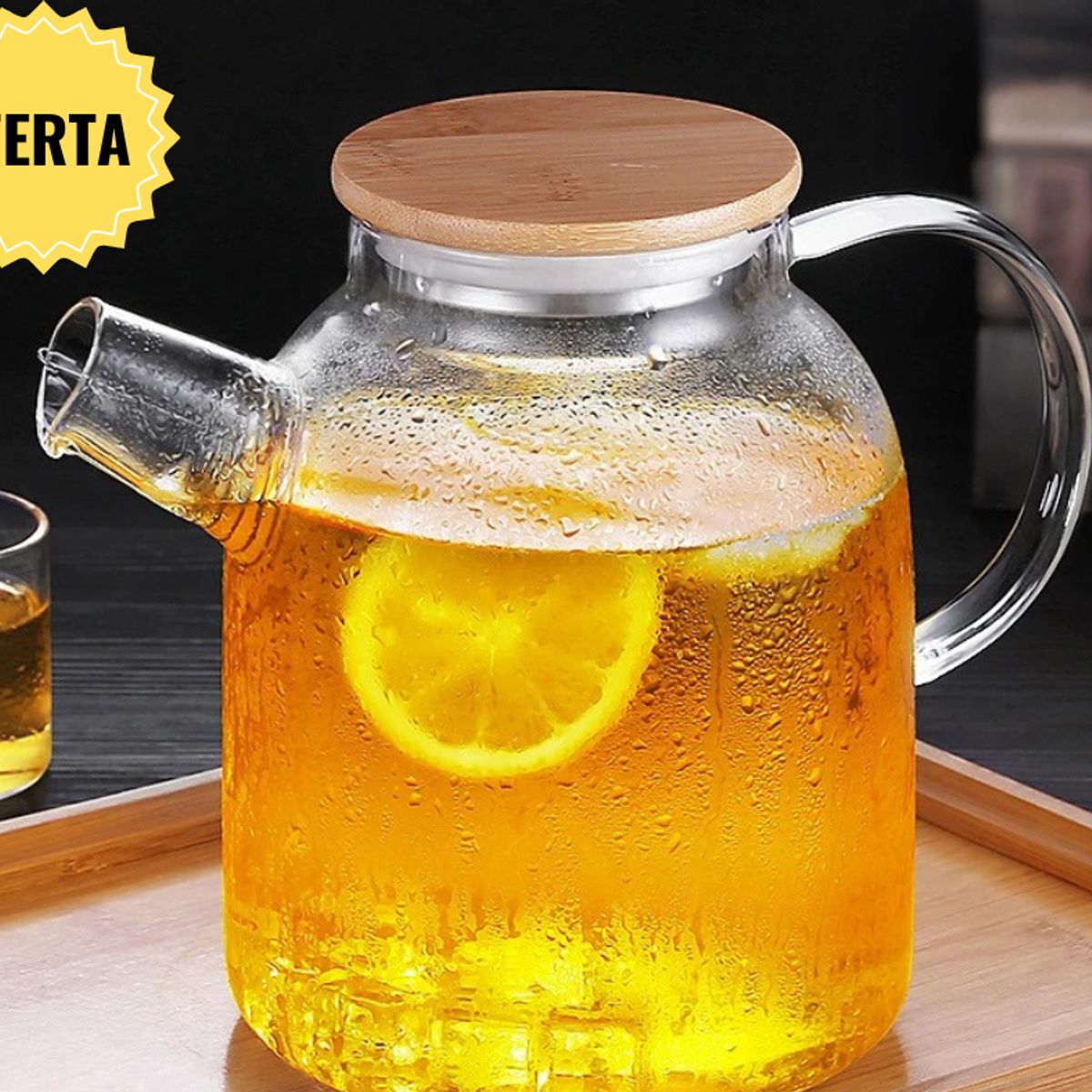 GENERICO - Tetera de vidrio con tapa de bambú 1800 ml