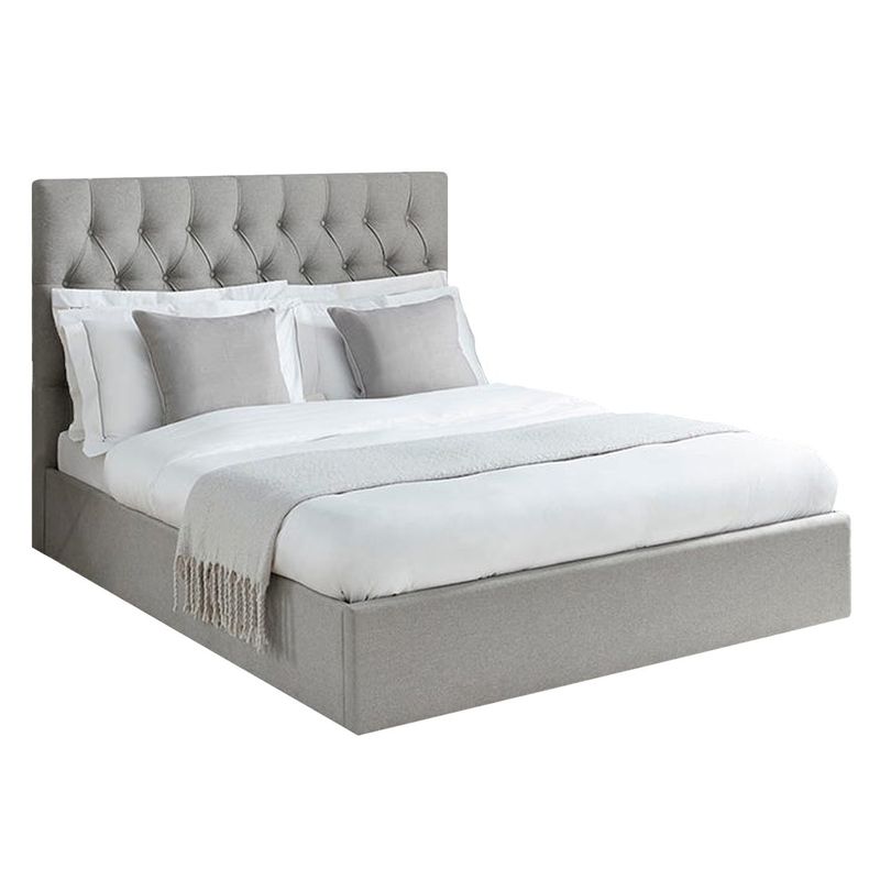 GENERICO - Cama Tapizada Capitoné Lirio Gris Claro 2 Plazas