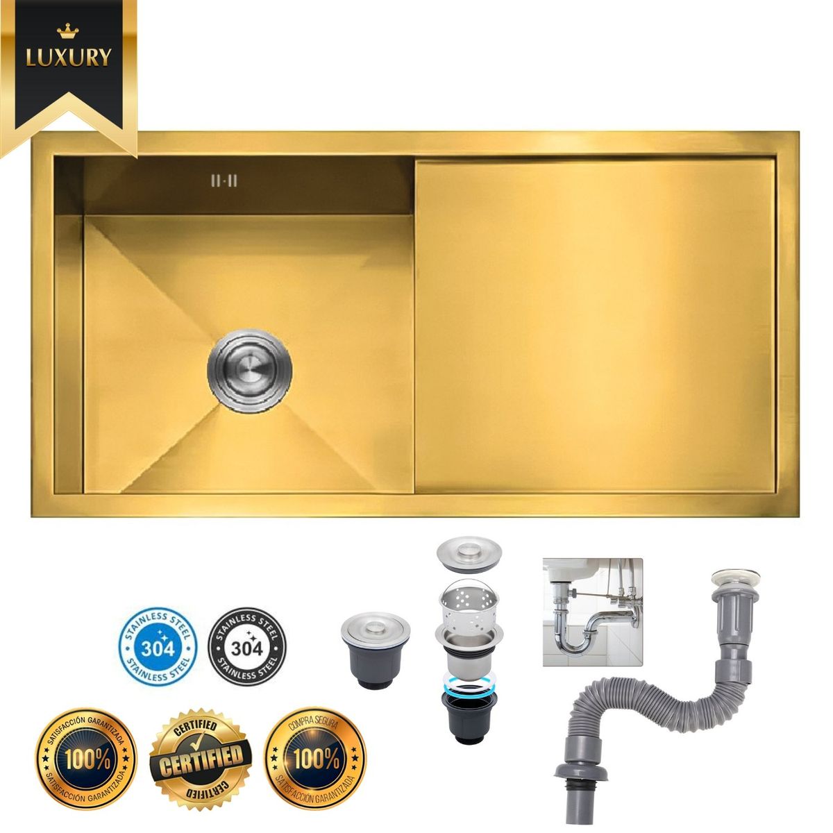 XM - Lavadero de Cocina de Lujo Acero Inox XM ULS07-10050 Nano Dorado