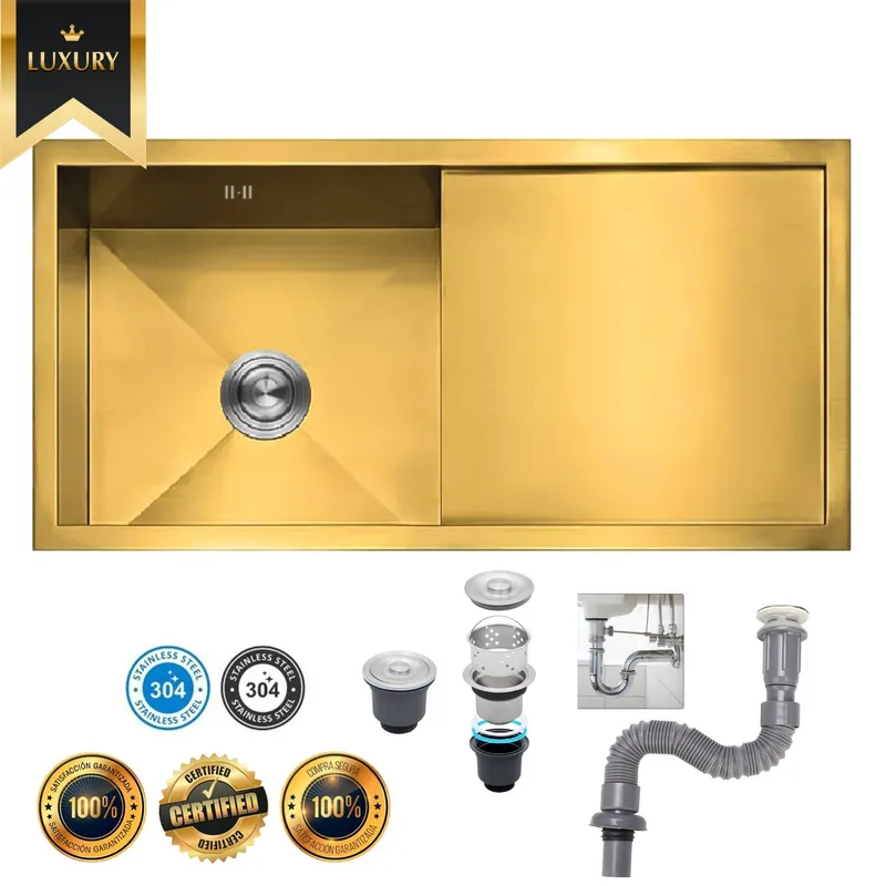 XM - Lavadero de Cocina de Lujo Acero Inox XM ULS07-10050 Nano Dorado