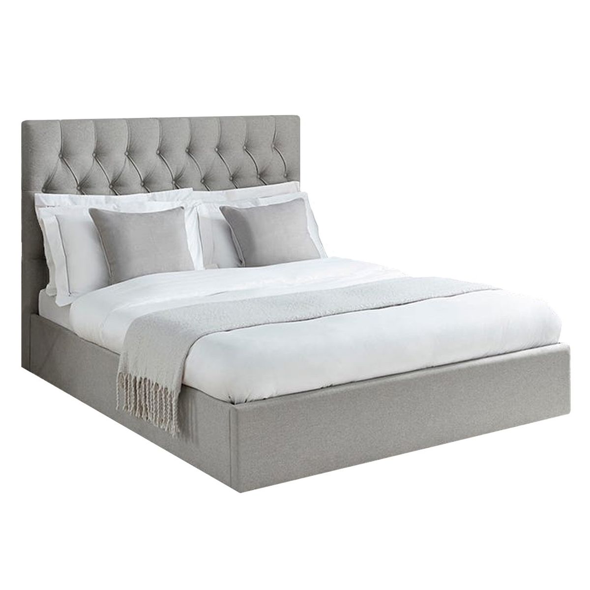 GENERICO - Cama Tapizada Capitoné Lirio Gris Claro Queen