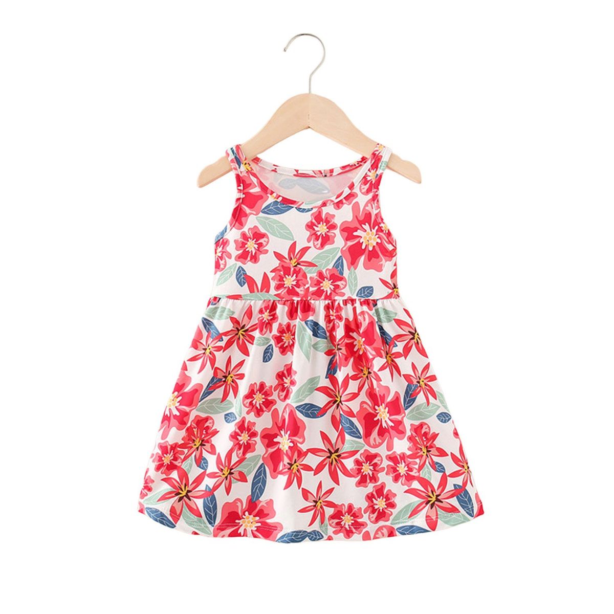 DENISASAA - Vestido estampado sin mangas estilo pastoral vestido floral para niñas