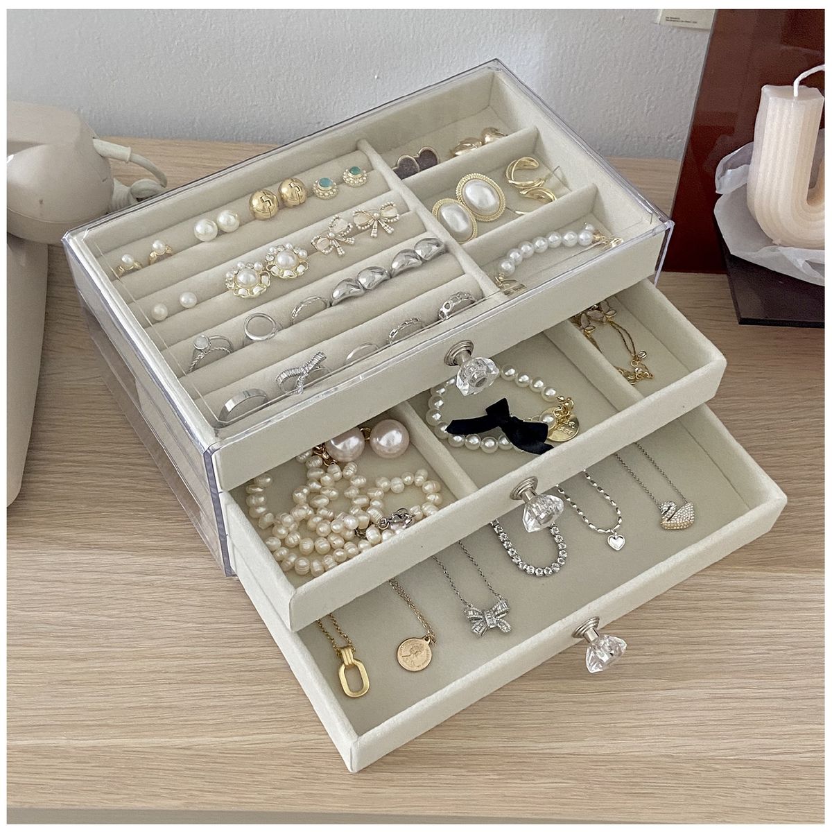 GENERICO - Joyero Organizador De Joyas Cofre Pulseras Relojes 3 Niveles