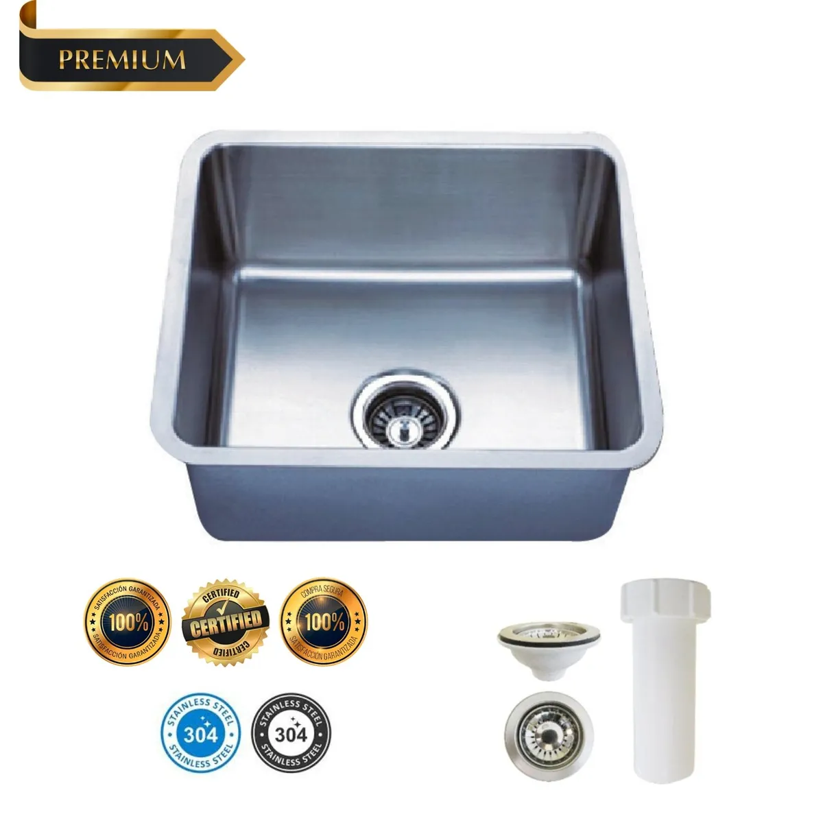 GENERICO - LAVADERO DE COCINA 44 CM X 39 CM ACERO INOXIDABLE 304