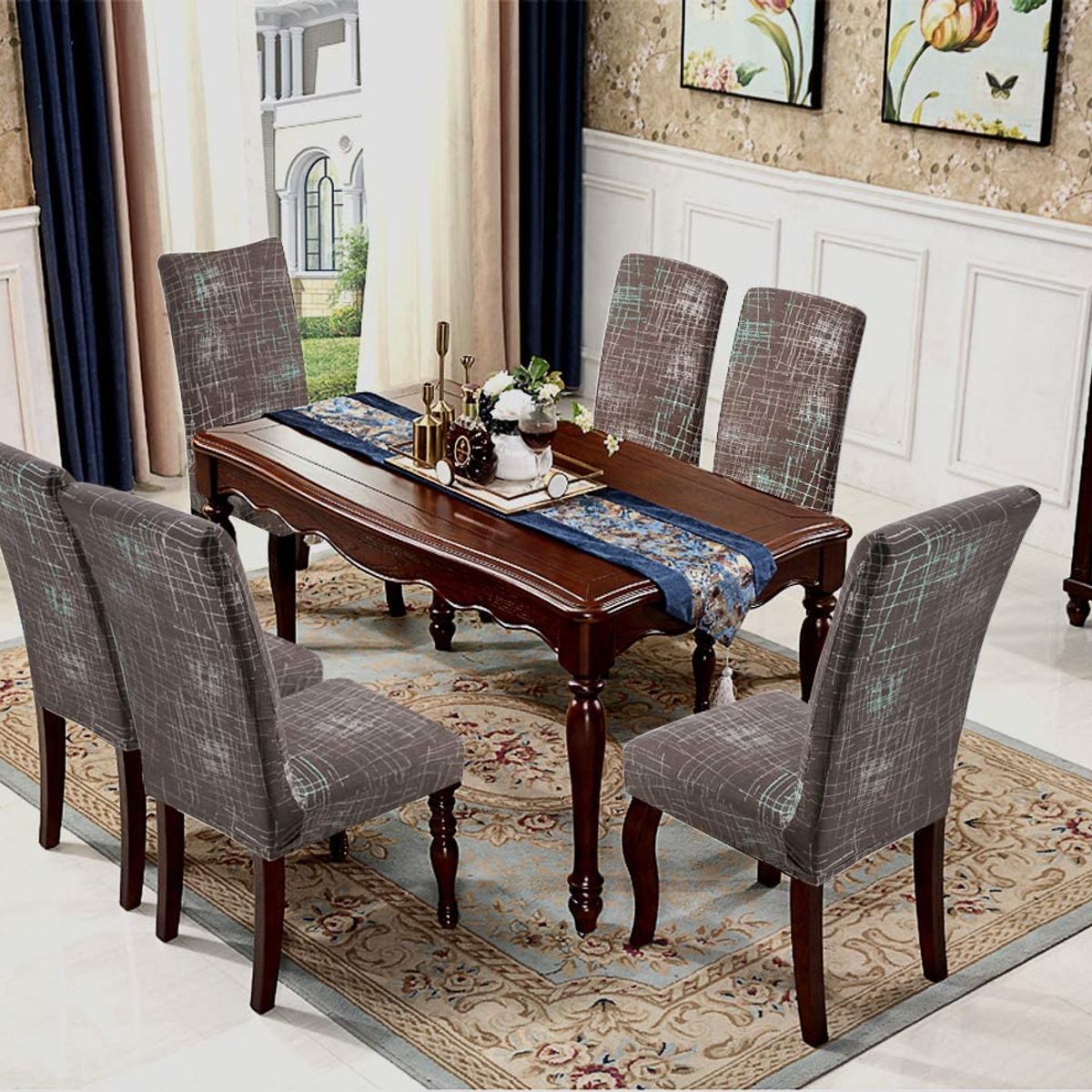 GENERICO - Funda de Sillas Pack 6und  Diseño Gris Marron Jaspeado